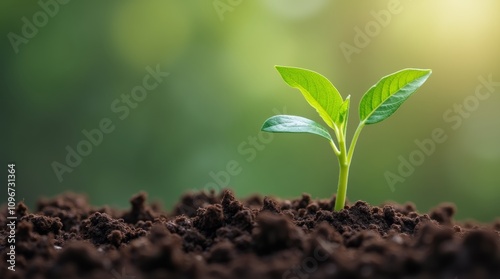 single green sprout emerging from rich soil, representing growth and new beginnings, potential for life and change