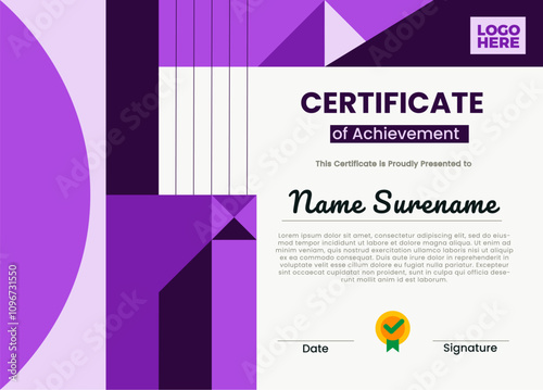 Wallpaper Mural Modern Purple Geometric Certificate of Achievement Template For Award, Appreciate, etc. Torontodigital.ca