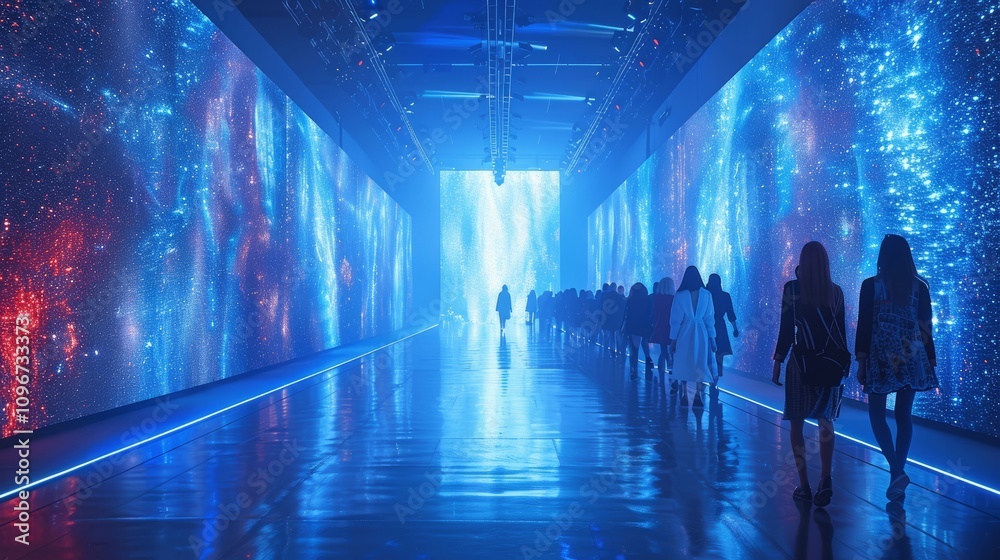 High Resolution LED Screen Fashion Runway with Audience and Spotlight High Resolution LED Screen Fashion Runway with Audience and Spotlight