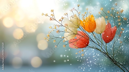 The vibrant hues of the flowers create a breathtaking mosaic of colors, as they dance gracefully in unison with the gentle breeze, their petals shimmering in the warm sunlight of a perfect spring day.