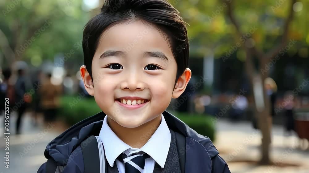 Portrait of smiling asian boy wearing school uniform outdoors. Back to school Portrait of smiling asian boy wearing school uniform outdoors. Back to school
