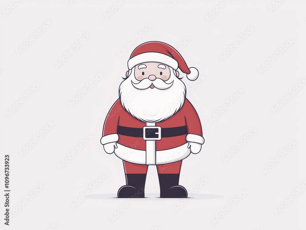 A cheerful cartoon Santa Claus with a white beard, red suit, and black boots, standing against a simple light background. A cheerful cartoon Santa Claus with a white beard, red suit, and black boots, standing against a simple light background.