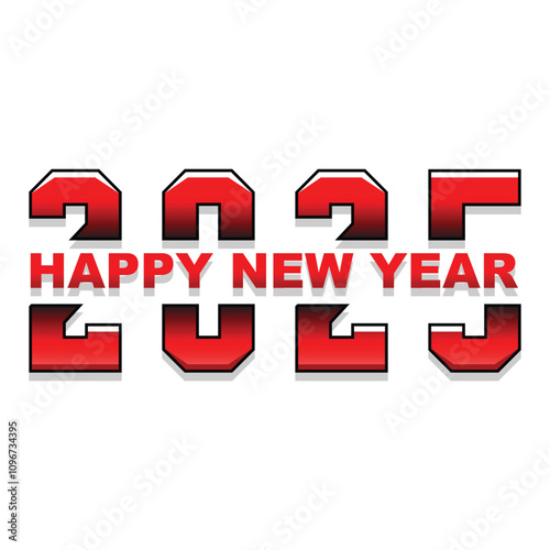 Happy new year 2025 vector, 2025 red logo design, 2025 3d illustration