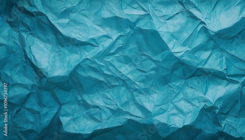 Abstract background, Azure crumpled and creased recycle paper texture.