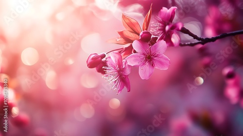 there is a pink flower that is on a branch