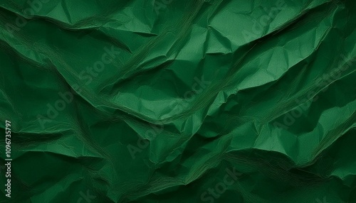 Abstract background, Dark Green crumpled and creased recycle paper texture.