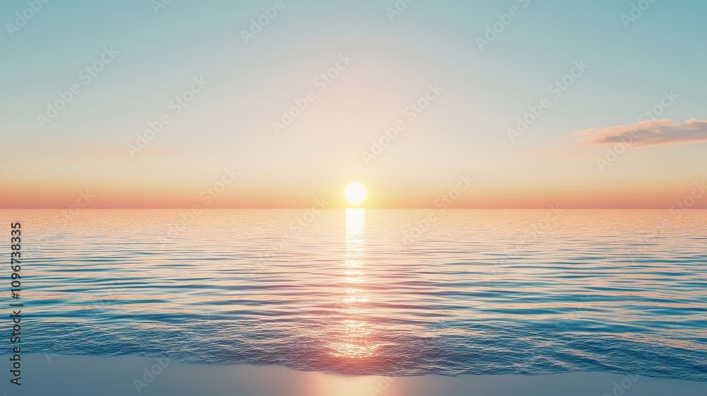 Obraz premium A stunning sunset over calm waters, showcasing tranquil colors of orange and blue. Perfect for conveying peace and natural beauty in any project.