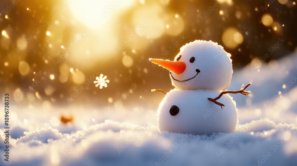 Obraz premium Chilly Evening with Snowman and Snowflakes
