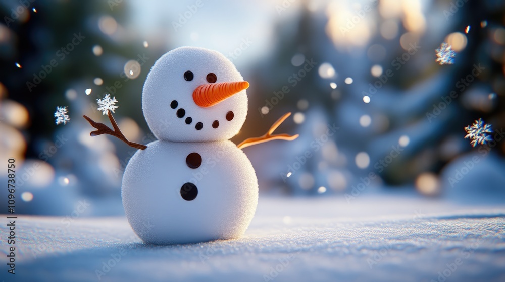 Obraz premium Frosty Snowman in Winter Snowstorm with Carrot
