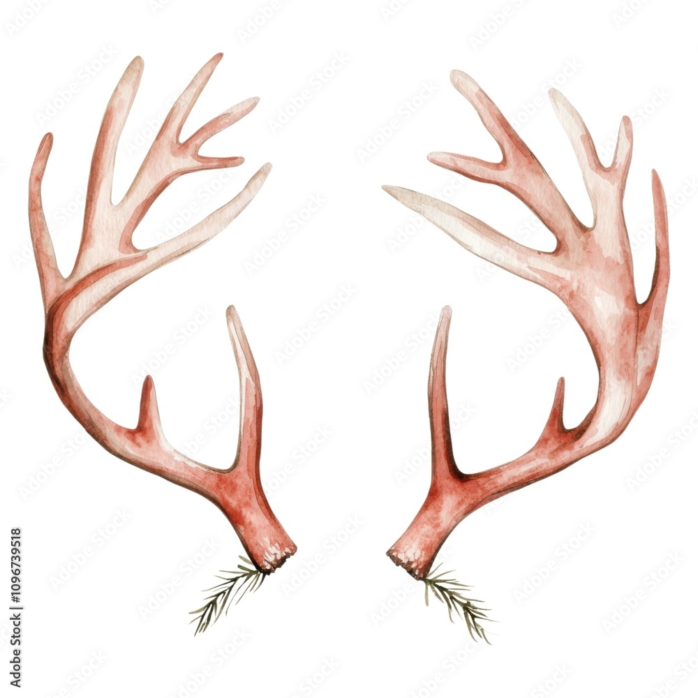 Fototapeta premium A pair of realistic deer antlers with intricate branching and a natural color palette, set against a plain background.
