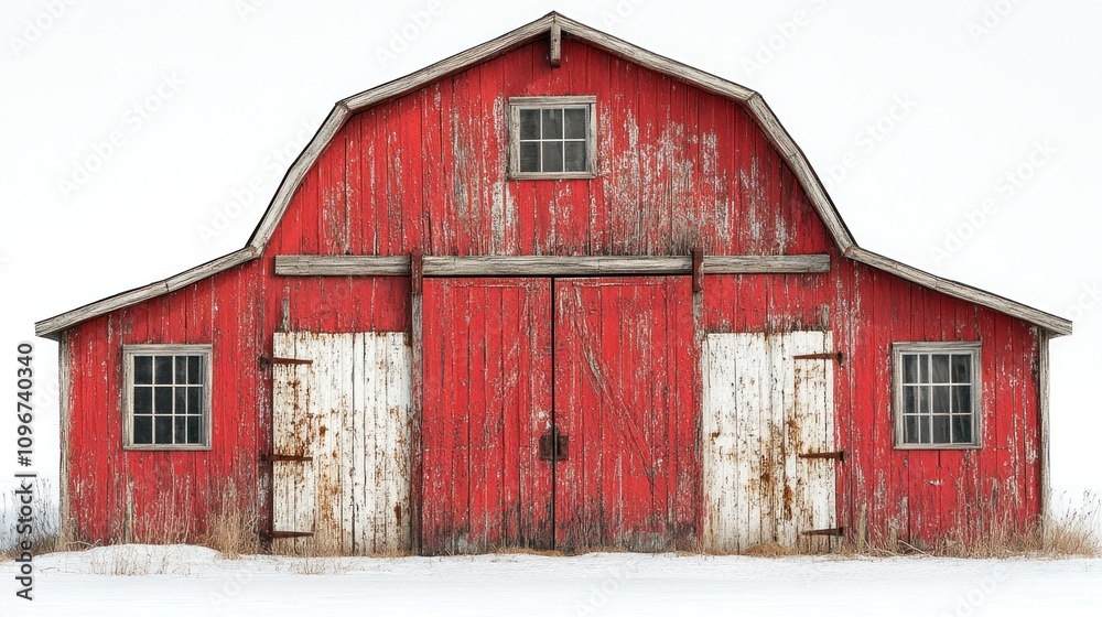 Rustic Charm: A Weathered Red Barn in Winter's Embrace Rustic Charm: A Weathered Red Barn in Winter's Embrace