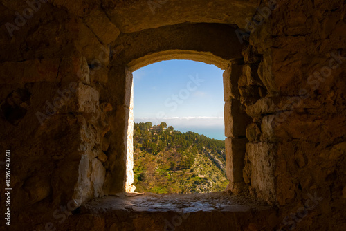 View on a hills from old fortress window photo