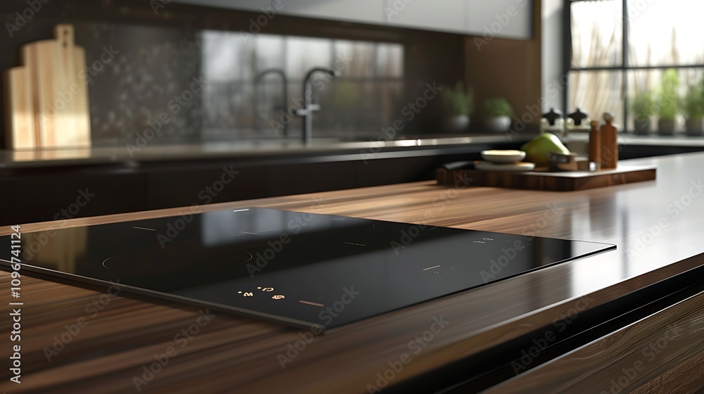 Modern induction stove with under-cabinet lighting Modern induction stove with under-cabinet lighting