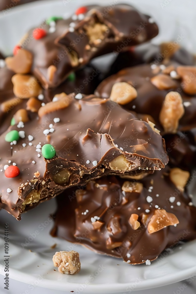 there is a plate of chocolate covered candy with nuts and candy there is a plate of chocolate covered candy with nuts and candy