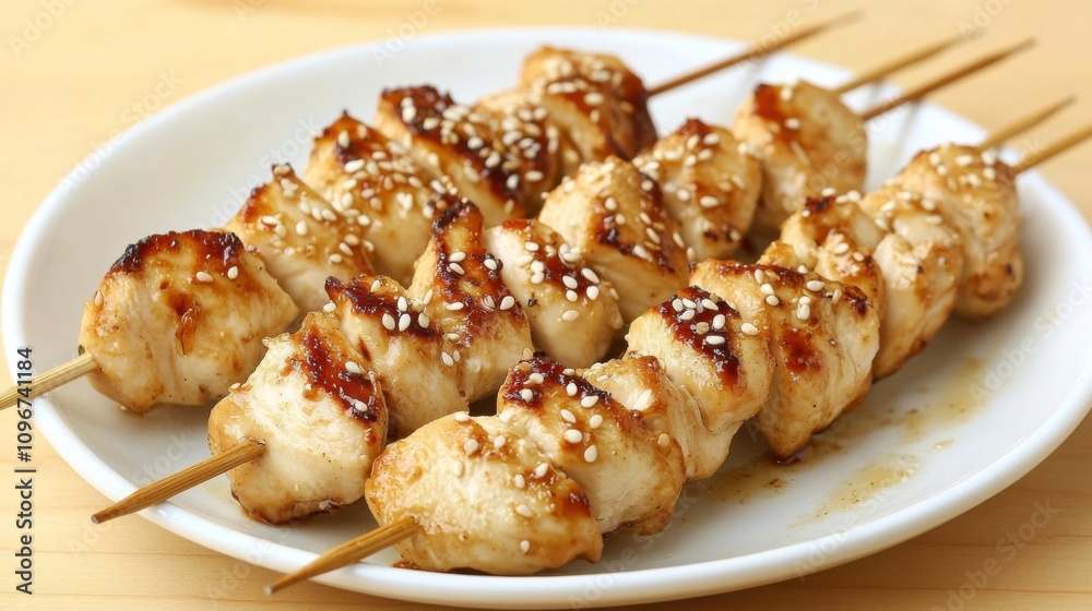 Delicious Skewers Garnished with Sesame Seeds Delicious Skewers Garnished with Sesame Seeds