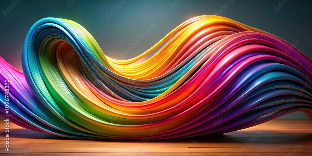 Abstract Colorful Swirling Ribbons on a Wooden Surface Abstract Colorful Swirling Ribbons on a Wooden Surface