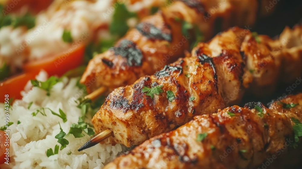 Grilled Chicken Skewers with Rice and Herbs Grilled Chicken Skewers with Rice and Herbs