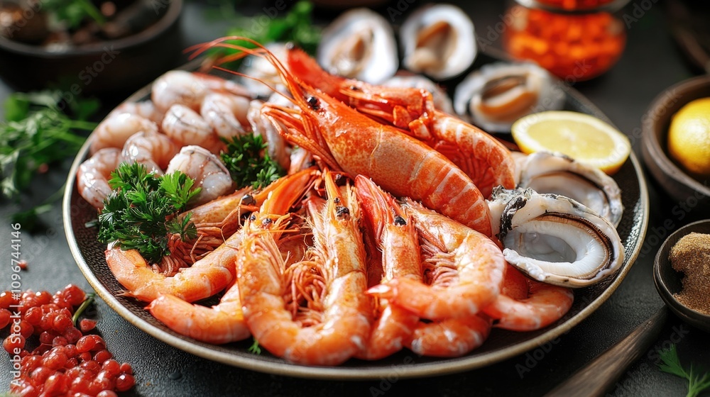 Fresh seafood selection featuring shrimp, oysters, and more Fresh seafood selection featuring shrimp, oysters, and more