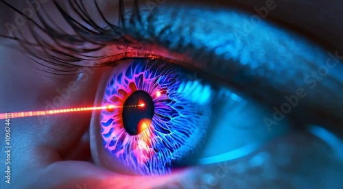laser surgery performed on the eye, closeup	