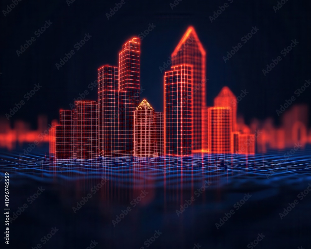 Fototapeta premium Economic growth, futuristic city blueprint, 3D illustration