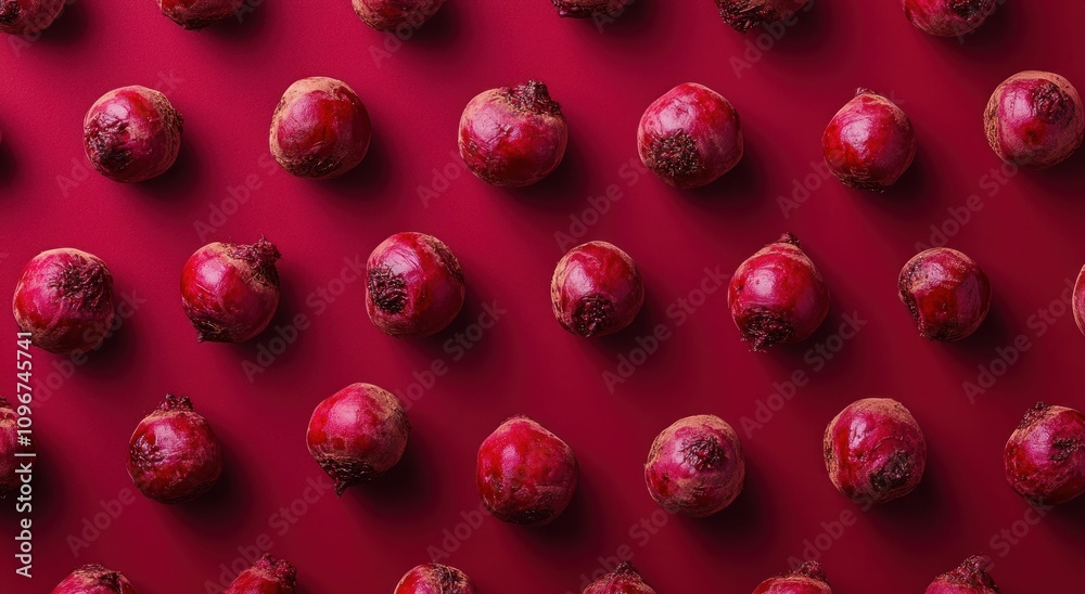 A vibrant arrangement of pomegranates on a red background, showcasing their rich color and texture. A vibrant arrangement of pomegranates on a red background, showcasing their rich color and texture.