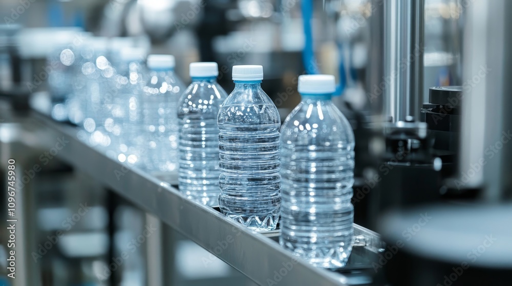 Water Bottles on Production Line in Factory Water Bottles on Production Line in Factory