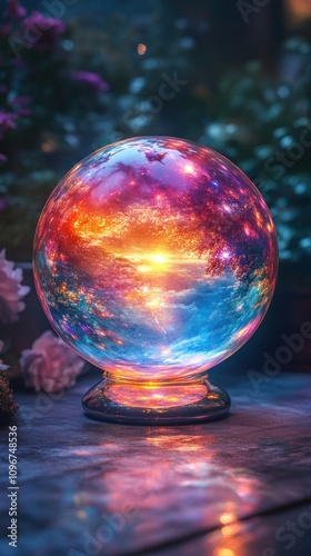 Crystal Sphere Reflecting A Vivid Sunset Scene