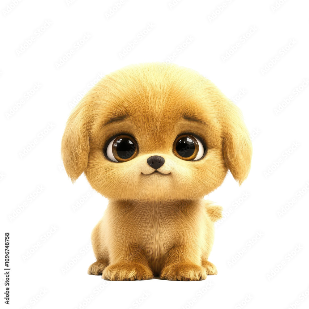 A digitally rendered image of a cute, fluffy golden retriever puppy sitting and looking directly at the viewer. A digitally rendered image of a cute, fluffy golden retriever puppy sitting and looking directly at the viewer.