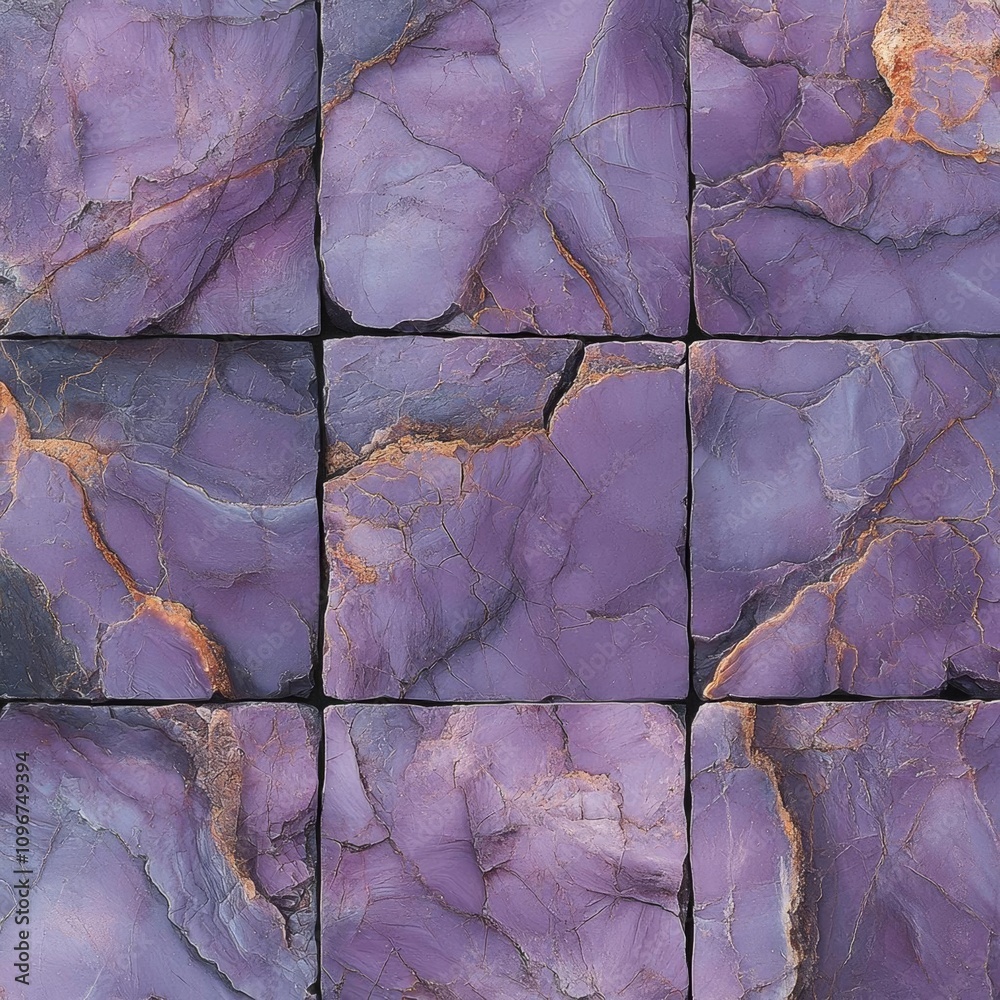 Fototapeta premium Purple marble tiles with gold streaks – luxurious design to elevate the beauty of any interior space