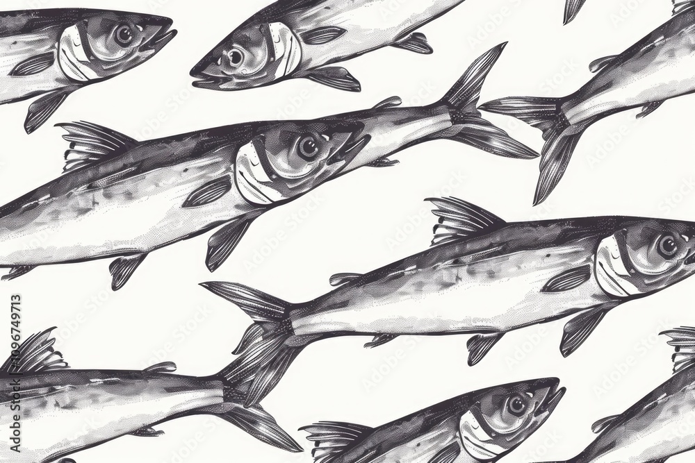 Freshwater fish swimming together on a clean white background
