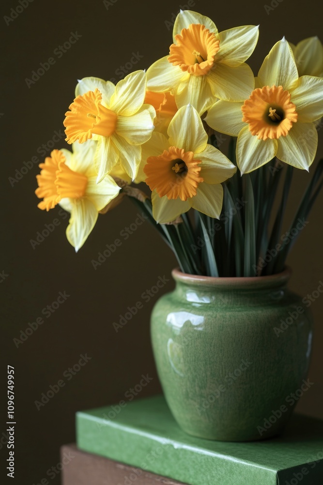 custom made wallpaper toronto digitalA green vase filled with bright yellow flowers sitting on a table