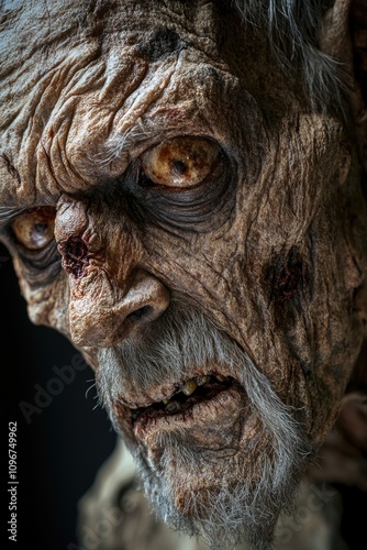 A close-up image of an elderly man's face, showing wrinkles and age-related features