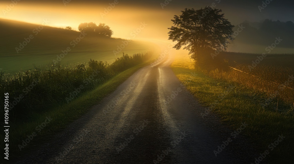 A road with a long line of stars in the sky
