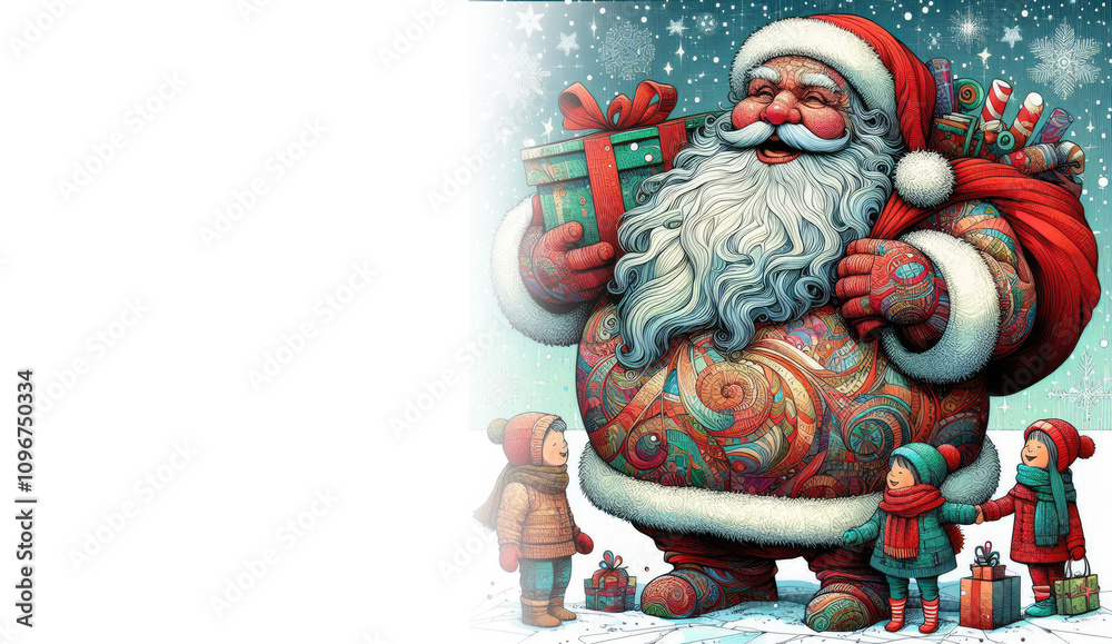 illustration painting of happiness santa claus celebrating christmas wit the children illustration painting of happiness santa claus celebrating christmas wit the children