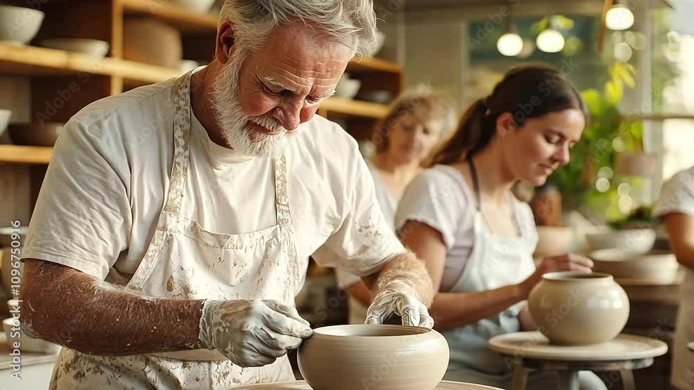 1_Potter Teaching Students in a Clay Workshop Setting 1_Potter Teaching Students in a Clay Workshop Setting