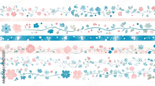 Decorative Washi Tape Set with Colorful Floral and Stripe Patterns