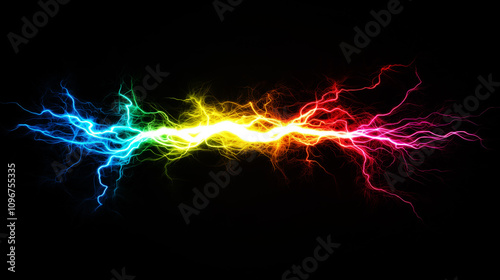 Colorful Abstract Lightning Bolt on Black Background for Design