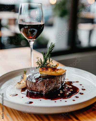 Savoring succulent filet mignon minimalist dining table culinary art cozy restaurant intimate setting elevated dining experience