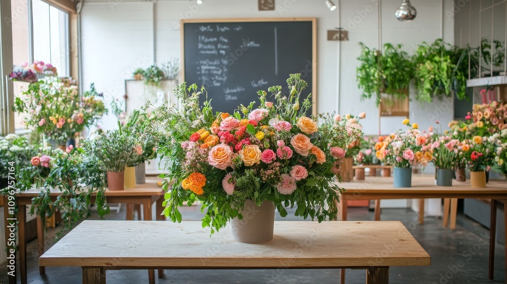 Fototapeta premium Vibrant Floral Arrangement in Modern Flower Shop