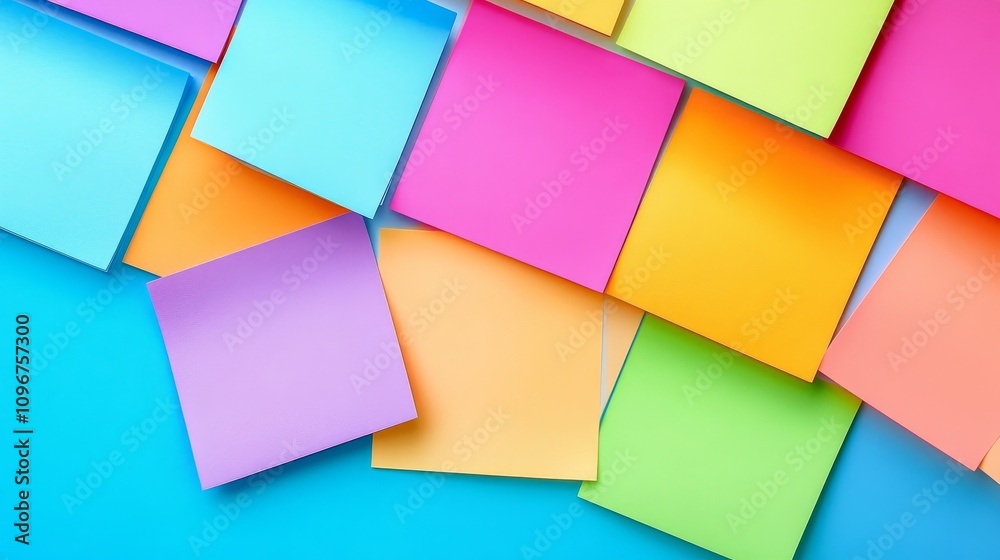 Colorful Sticky Notes on Bright Blue Background