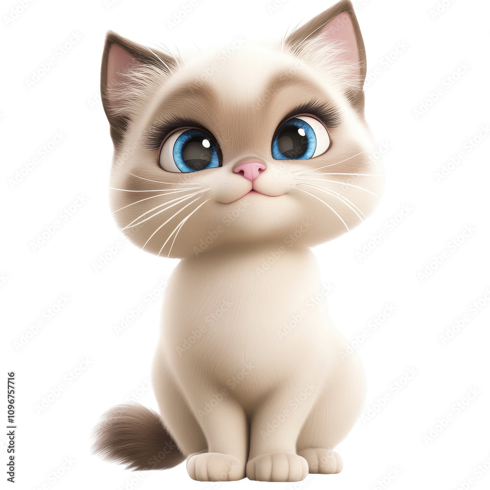 Obraz premium A digitally rendered image of an adorable cream-colored kitten with blue eyes sitting and looking up.