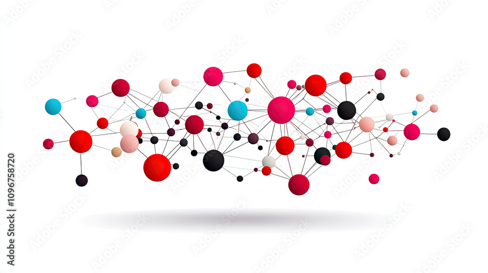 An abstract design featuring colorful dots and connecting lines on a white background. An abstract design featuring colorful dots and connecting lines on a white background.