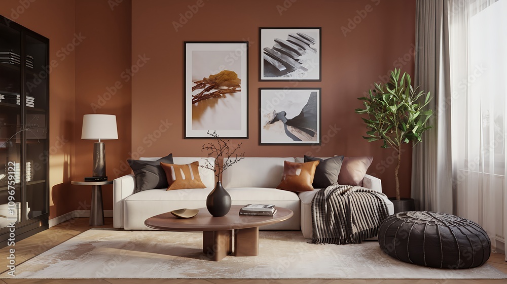 Fototapeta premium Creating a Modern Ambiance with the Warmth and Style of a Fireplace Touc