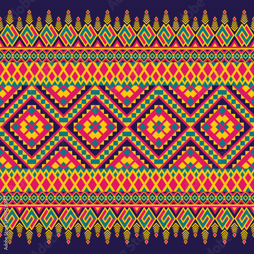 Vibrant Tribal Diamond Pattern with Bold Geometric Motifs