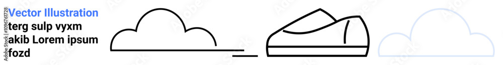 Line art of cloud, shoe, and partial cloud with clean edges and minimalistic style. Ideal for modern design, fashion, simplicity, clean aesthetics, digital content, branding, artistic expression Line art of cloud, shoe, and partial cloud with clean edges and minimalistic style. Ideal for modern design, fashion, simplicity, clean aesthetics, digital content, branding, artistic expression