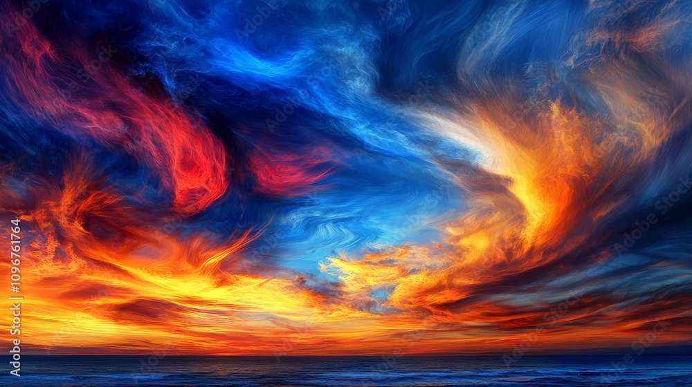A colorful sunset over the ocean with clouds in the sky
