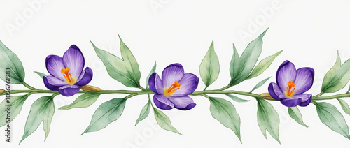 Hand-Drawn Purple Crocus in Watercolor photo