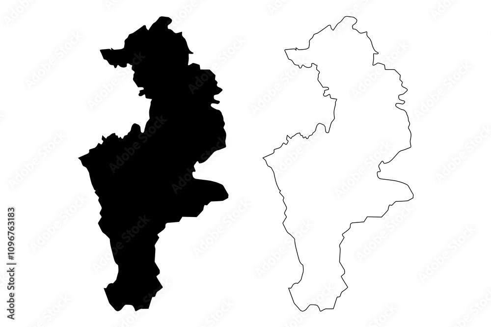 Obraz premium District of Prizren(Republic of Kosovo and Metohija, Districts of Kosovo, Republic of Serbia) map vector illustration, scribble sketch Prizren map