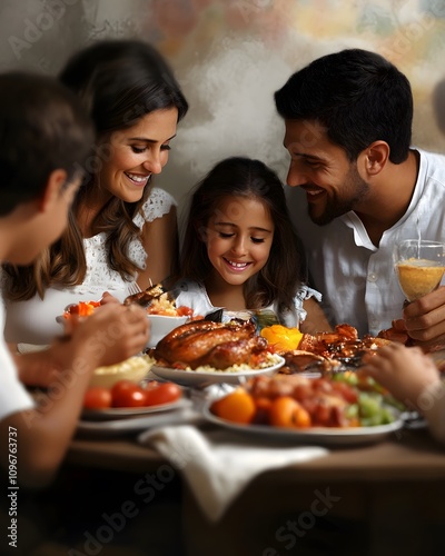 Happy family enjoys a delicious meal together.