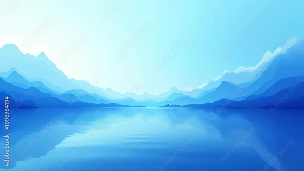 High-Quality Abstract Digital Art in Blue and White, Showcasing Smooth Lines and a Beautiful Sky Over a Tranquil Lake High-Quality Abstract Digital Art in Blue and White, Showcasing Smooth Lines and a Beautiful Sky Over a Tranquil Lake